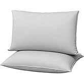 Gooeb Flat Ultra Thin Bed Pillows Standard Size Pillow Set of 2 Extra Soft Down Alternative for Stomach Side Back Sleeper Light Grey 20x26inches