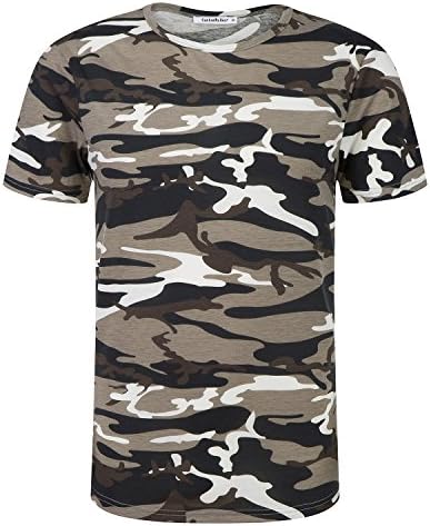 CantonWalker Mens Comfort-Soft Fitness Stretchy Crew-Neck army green Camo sleeve T-Shirt 8002 (XXL, army yellow)