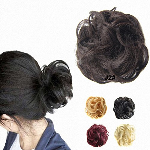 FESHFEN Scrunchy Scrunchie Hair Bun Updo Hair Ribbon Ponytail Extensions Hair Extensions Wavy Curly Messy Extensions Donut Hair Chignons Hair Piece Wig-J2# Darkest Brown