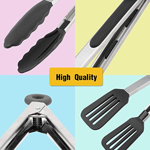 Mini Silicone Serving Tongs 7 Inch Set of 3 Small Kitchen Tongs with