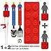 Brick Figure Spoon, Fork, Training Chopsticks and Case set for Toddler Kid Children (Red)