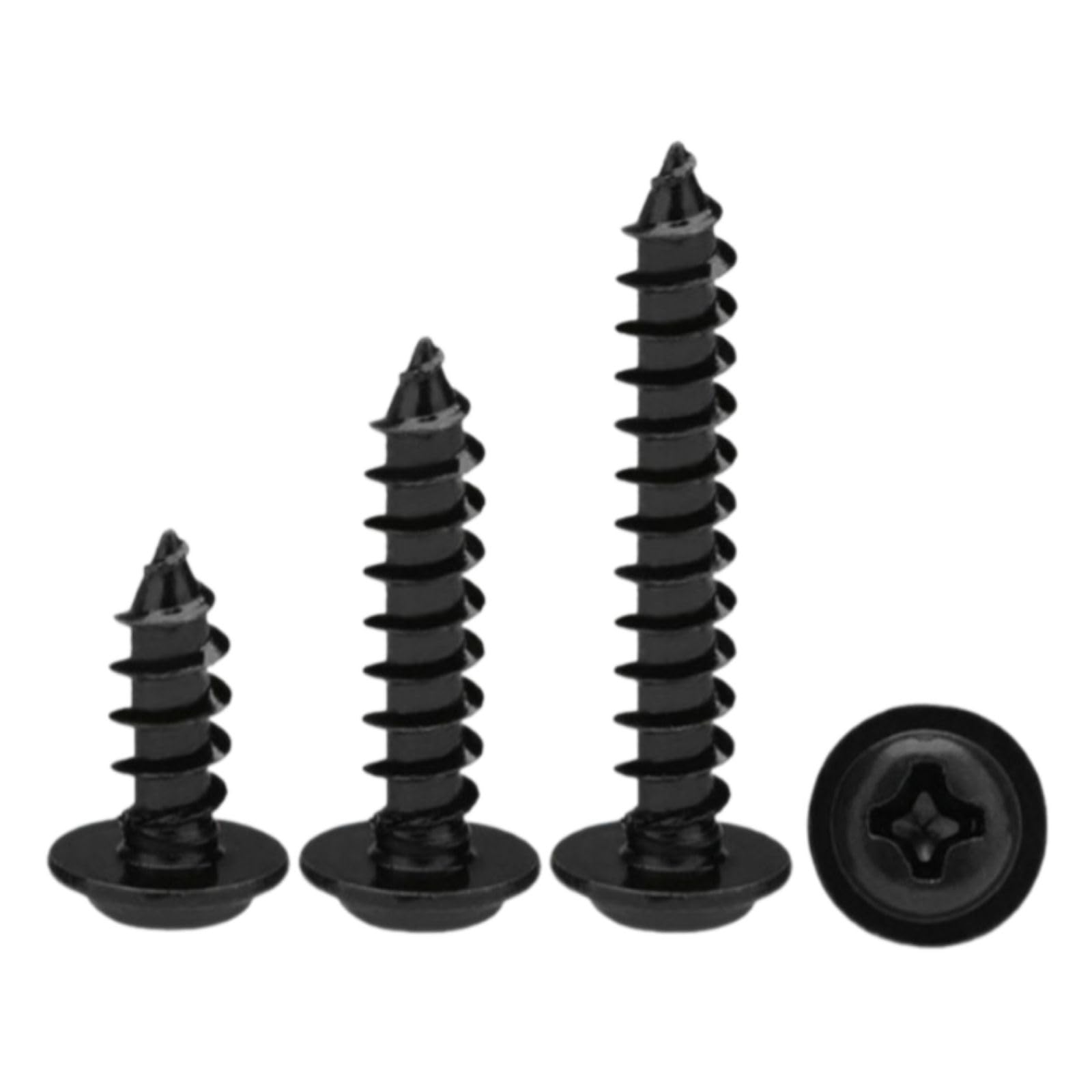 ORTAVA Self Tapping Screws M4 x 20 mm, Pack of 100 Self-Tapping Screws Flat Head with Washer Phillips Flat Head Screws Wood Screws for Wood, Furniture, Plastic, Wall, Metal (Black)