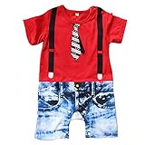 TIAOBU US Baby Boy Short Sleeve Gentlemen Romper Bodysuit Red Size 0-6 Months
