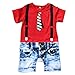 TIAOBU US Baby Boy Short Sleeve Gentlemen Romper Bodysuit Red Size 0-6 Months