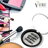 Magnetic Eyelashes, VereBeauty Magnetic False Eyelashes with 3 Magenet 3D Longer & Thicker Glamorous 100% Handmade False Eyelashes (4 Pcs, Black)