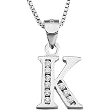 YFN Initial Pendant Necklace - Sterling Silver With Cubic Zirconia, 18" Chain, Alphabet Letter Gift
