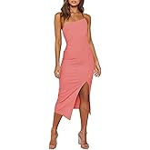 LYANER Women's Spaghetti Straps Split Slit Hem Sleeveless Bodycon Cocktail Party Midi Dress