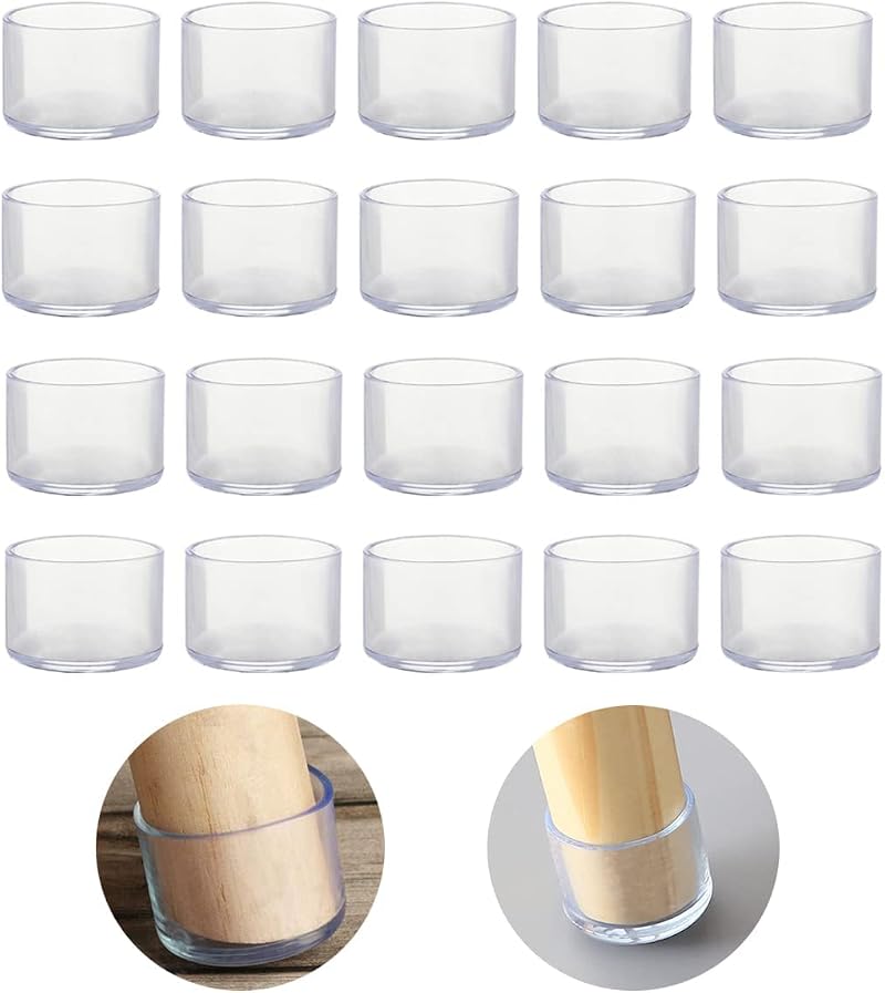 SKYPRO 20Pcs Round 30mm Chair Leg Floor Protectors PVC Transparent