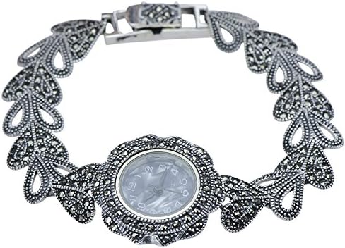 Marcasite Stone Ladies Watch 925 Sterling Silver Jewelry - Women's Wristwatch