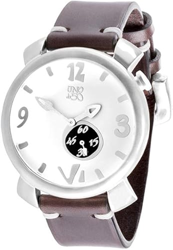 Reloj de Hombre con Caja Redonda Tallada a Mano y bañada en Plata de 20 micras. Dial de 48.5 mm Color Blanco con minutero en Esfera Interior y Correa ...