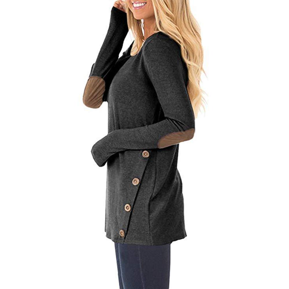 Womens Long Sleeve Casual Faux Suede Loose Tunic Button Blouses Shirt Tops M