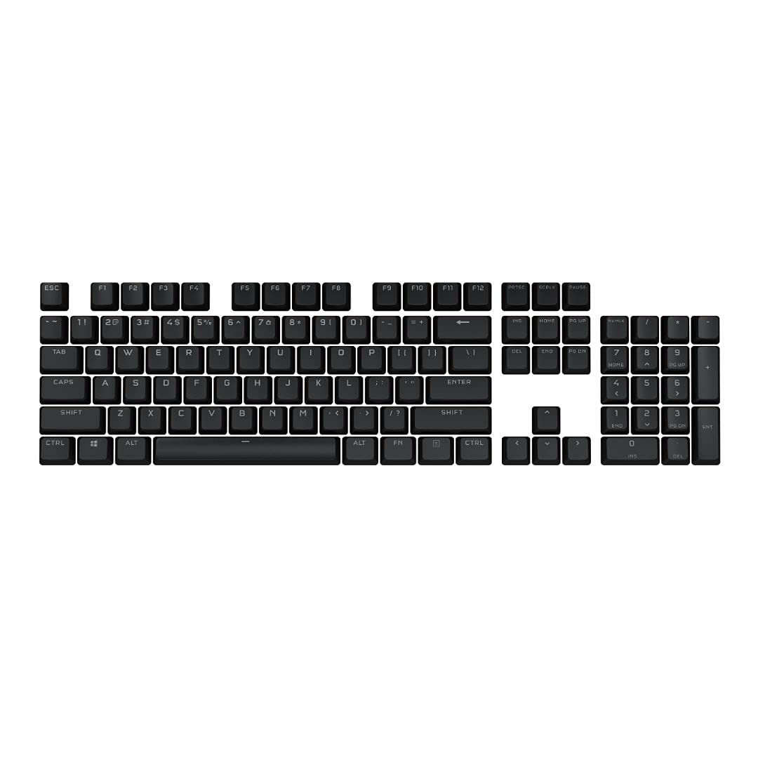 Corsair PBT Double-Shot Pro Keycap Mod Kit - Double Shot PBT Keycaps - Onyx Black - Standard Bottom Line - Textured Surface - 1.5 mm Thick Walls - O-ring Shock Absorbers