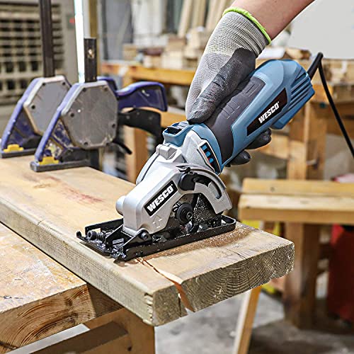 Mini Scie Circulaire,WESCO 500W Mini Scie Multifonction avec 2 Lames,5100/min, Profondeur de Coupe Maximum 27mm pour Couper le Bois,le Métal Mou,les Carreaux et le Plastique