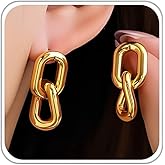 BOOZIQ Gold Earrings for Women Chunky Cuban Chain Link Stud Dangle Earrings Stainless Steel Gold Statement Earring Trendy Chain Link Earring Jewelry Gifts for Women