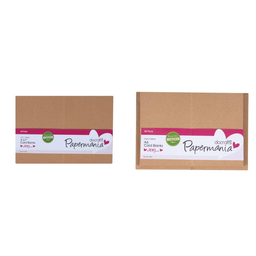 Papermania 5 x 7-inch Recycled Kraft Blank Card and Envelope, Pack of 50 &A6 Recycled Kraft Blank Card and Envelope, Pack of 50