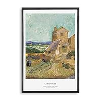 Framed Canvas Wall Art The Starry Night by Vincent Van Gogh Canvas Prints Home Artwork Decoration for Living Room,Bedroom - 16x24 inches