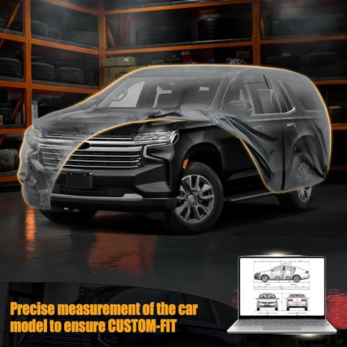 Car Cover Custom Fit for 2000-2026 GMC Yukon Accessories, Waterproof All Weather Full Exterior Cover with Door Zipper & Windproof Straps for Rain Dust Hail UV Protection