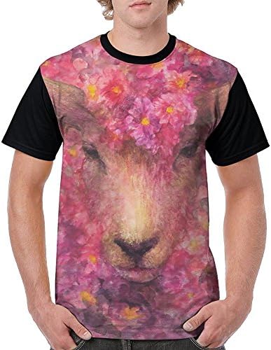 3d Pink Goats Art Mens Casual Tee Graphic T-Shirt Round Neck.