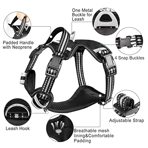 WINSEE Dog Harness No Pull, 4 Snap Buckles Pet Harness with 2 Leash