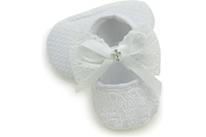 Nihao Baby Girls White Baptism Shoes and Headband Set Christening Dress Shoes