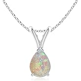 Angara Natural Opal Solitaire Pendant for Women | 0.42 ct Pear Shape Opal Solitaire Pendant Necklace in White Gold | October Birthday, Anniversary, Gemstone Jewelry Gift | AAAA | 7x5mm