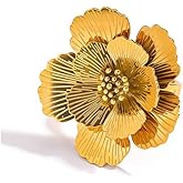 Kokoma Cherry Blossom Ring for Women Double Layered Petal Floral Ring Minimalist Adjustable Stainless Steel Rings Eternity Promise Engagement Jewelry