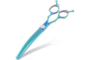 FOGOSP Professional Curved Thinning Shears Dog Grooming Scissors 7.5'' Blue Green Curved Thinner Scissors for Grooming Large Dogs Pet 56 Teeth Japan 440C(Curved Thinner,Turquoise)