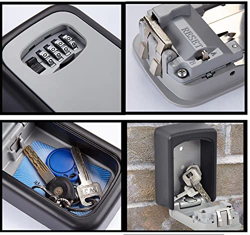 Key Box Wall Mounted Aluminum with 4-Digit Combination Anti-theft Key Lock Box- Waterproof Outdoor Indoor Key Safe lockbox for Home, Office, Garage,Garden, Secure Storage Cabinets for House & Car Keys