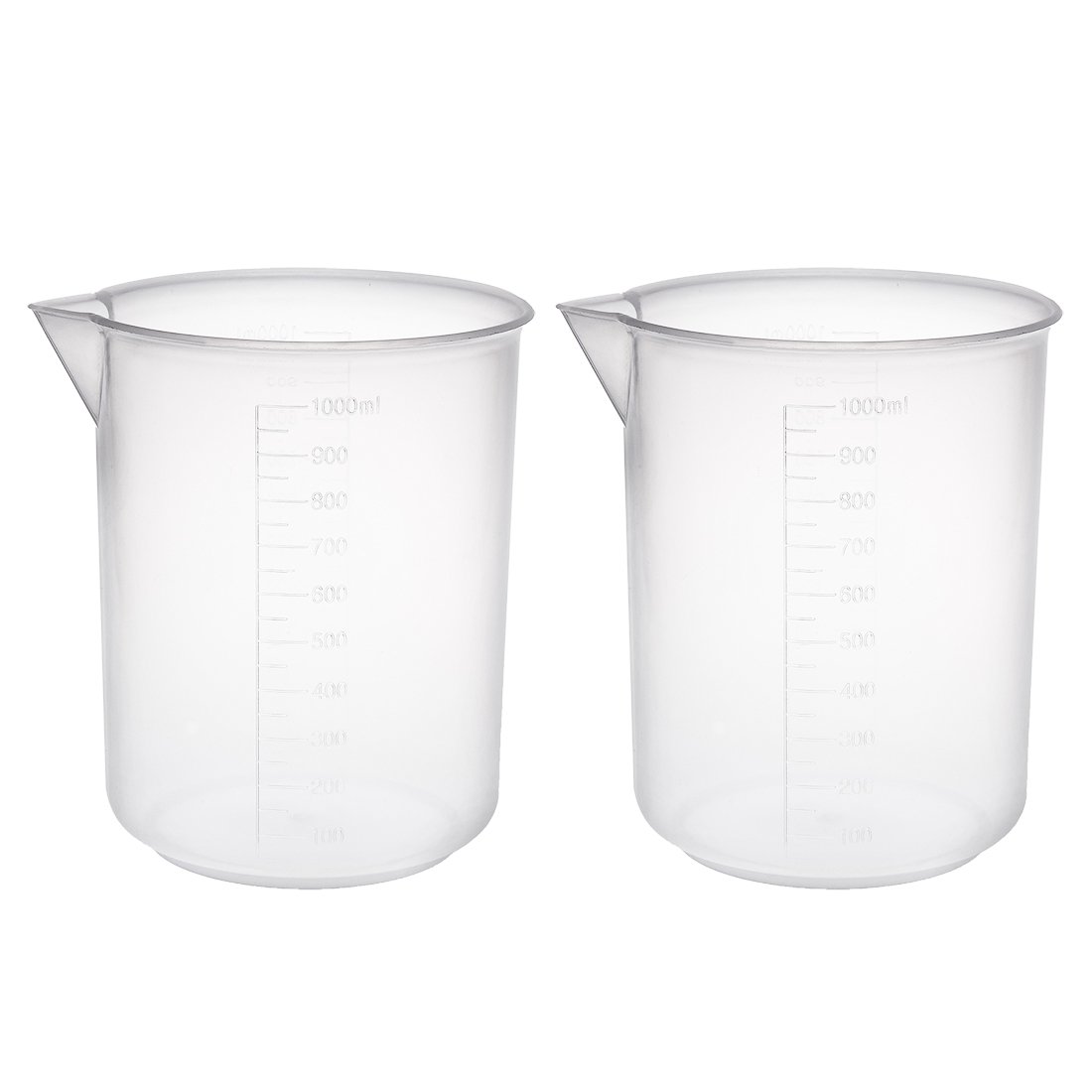 sourcingmap Measuring Cup 1000ml PP Plastic Graduated Beaker Transparent for Lab Kitchen liquids 2pcs