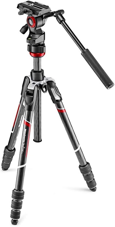 Manfrotto Befree Live Carbon Reisestativ Twist (Drehverschluss) mit Fluid-Video Kopf inkl. Tasche (Traglast: 4kg, Packmaß: 41cm, Gewicht: 1,38kg)