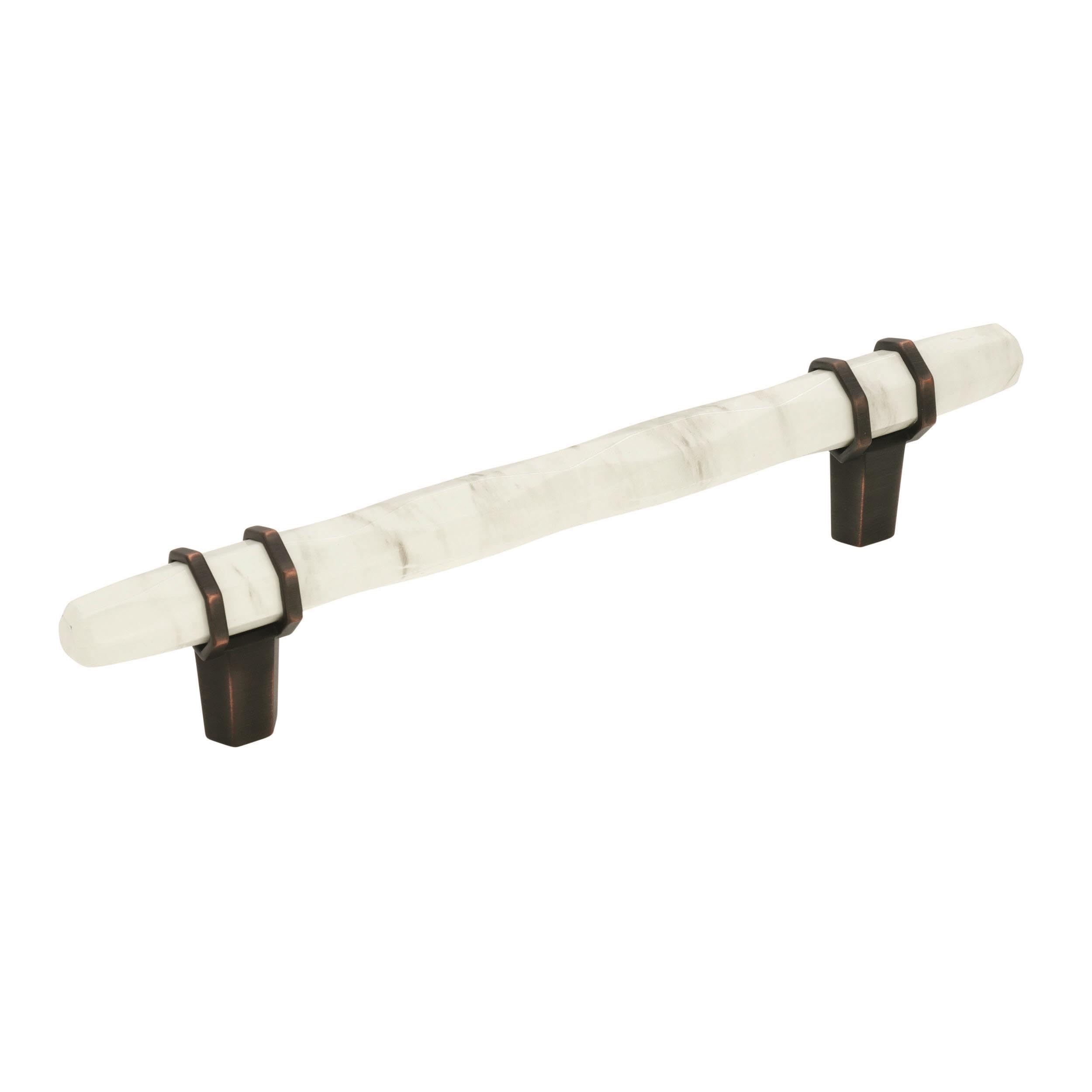 Amerock | Cabinet Pull | Marble White/Oil-Rubbed Bronze | 5-1/16 inch (128 mm) Center to Center | Carrione | 1 Pack | Drawer Pull | Drawer Handle | Cabinet Hardware