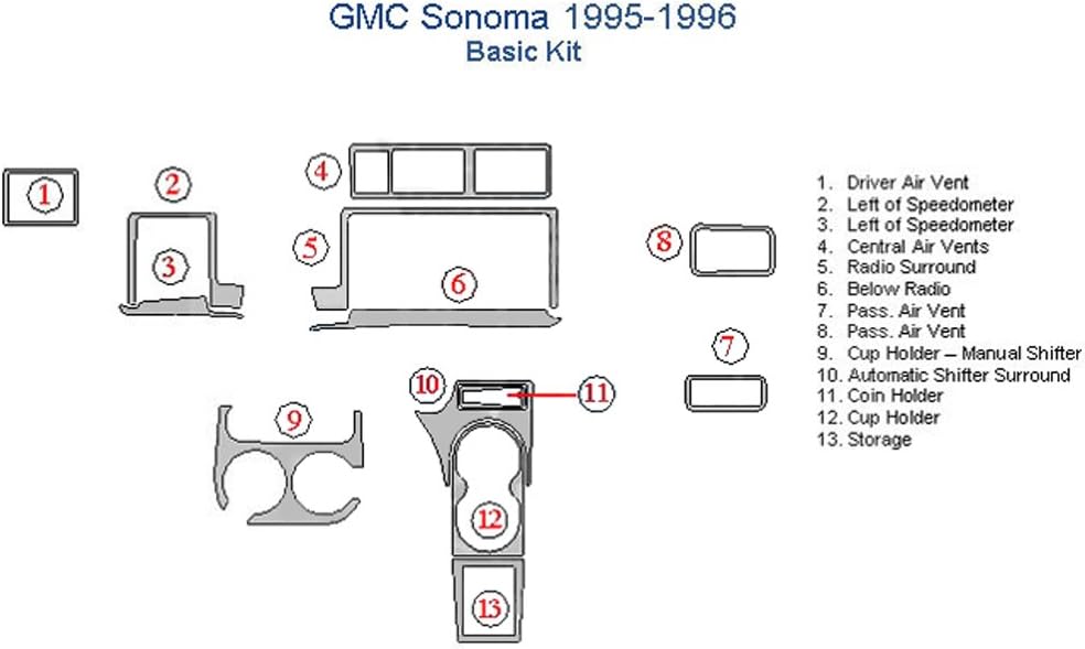 GMC Sonoma Basic Dash Trim Kit - Japanese Cherry Wood