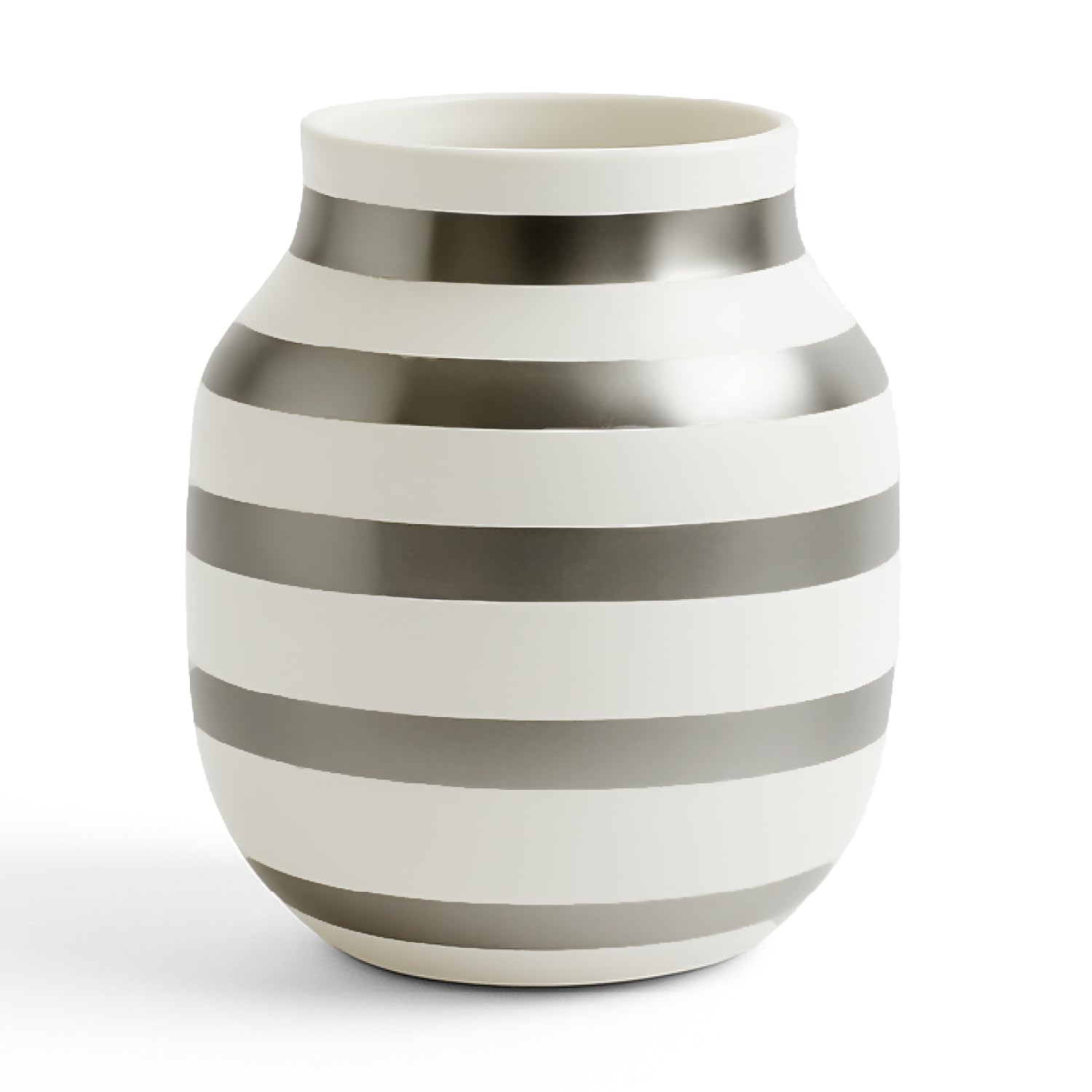 HAK Kähler Omaggio vase made of porcelain with stripes, modern vase, round, bulbous, Scandinavian design vase for flowers, silver, 20cm