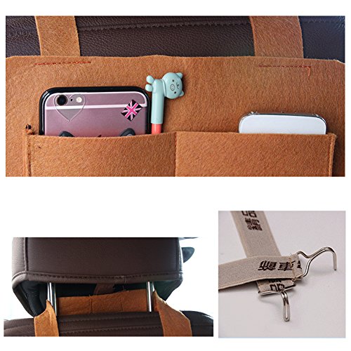 SEAHOME Felt Cloth Car Backseat Storage Bag Orangizer Vehicle Seat Food Holder Hanging Travel Truck Tissue Box Ipad Container with 6 Pockets