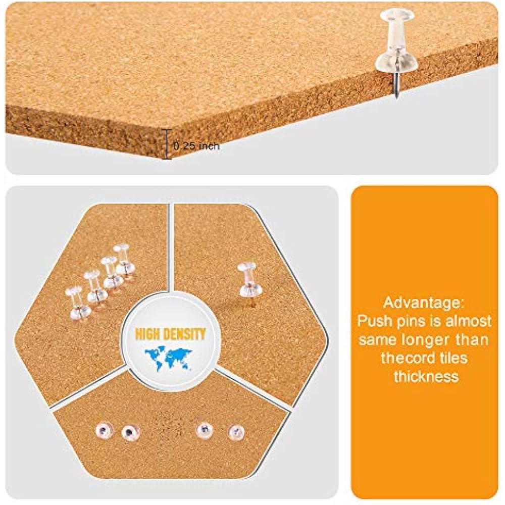 Hexagon Cork Board Tiles 8 Pack Full Sticky Back, Mini Wall Bulletin
