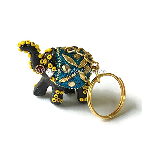 Stylo Culture Bohemian Elephant Hand Carved Cute Keychain For Teachers Appreciation Indian Multicolored Beads Gift Lac Girls Key Chain