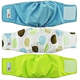 Dog Diapers Wraps for Male Dogs Reusable Washable Eco-Friendly - 3 Pack | Super Absorbent Lasting Protection Soft Breathable Mesh Velcro | Male Marking | Urinary Incontinence| Excitable Urination