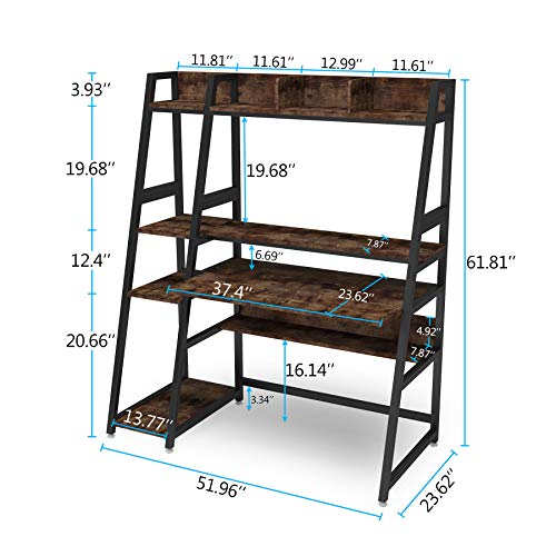 Tribesigns Computer Desk with 4Tier Storage Shelves, 52 inches Rustic