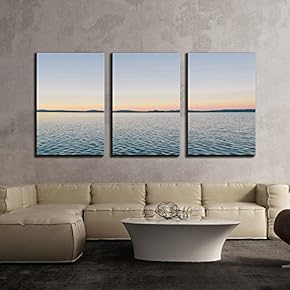 3 Piece Canvas Wall Art - Peaceful Lake at Dusk - Modern Home Art Stretched and Framed Ready to Hang - 16"x24"x3 Panels