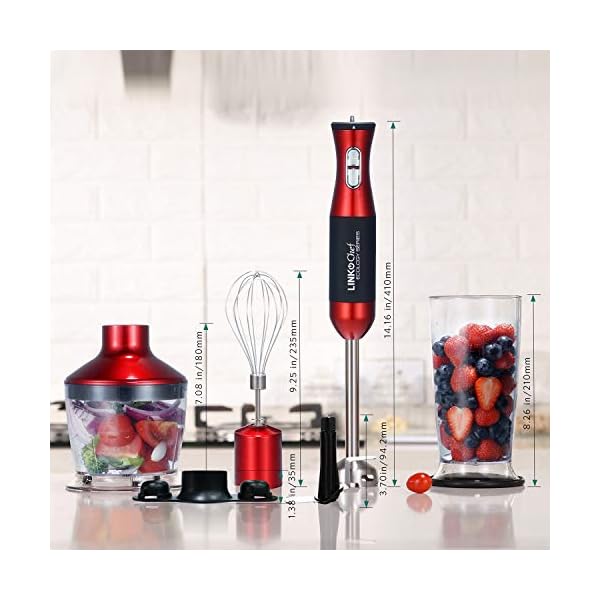 Hand Blender 3 in 1 LINKChef Hand Blender 500W, 500ml Food Processor, 800ml Beaker, Whisk, Robust Titanium Coating…