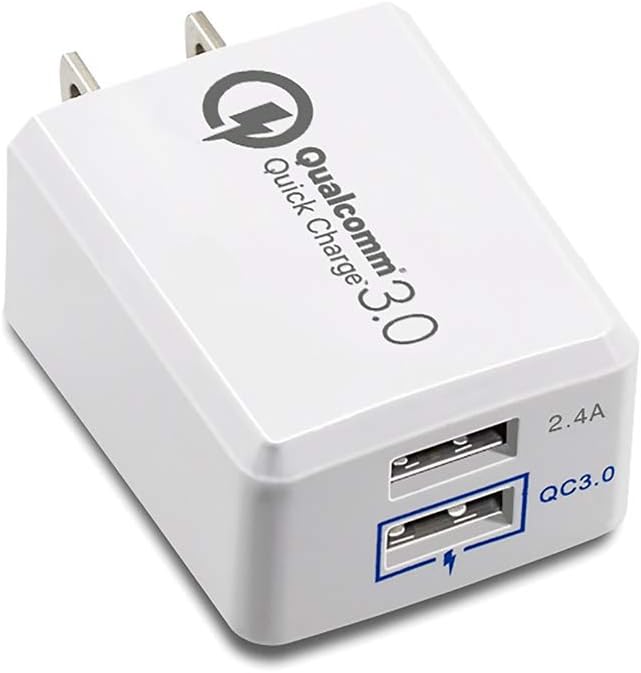 Wall Charger Quick Charge 3.0, Dual USB Port, Fast For Travel, QC 2.4A Qualcomm, White - 1pack