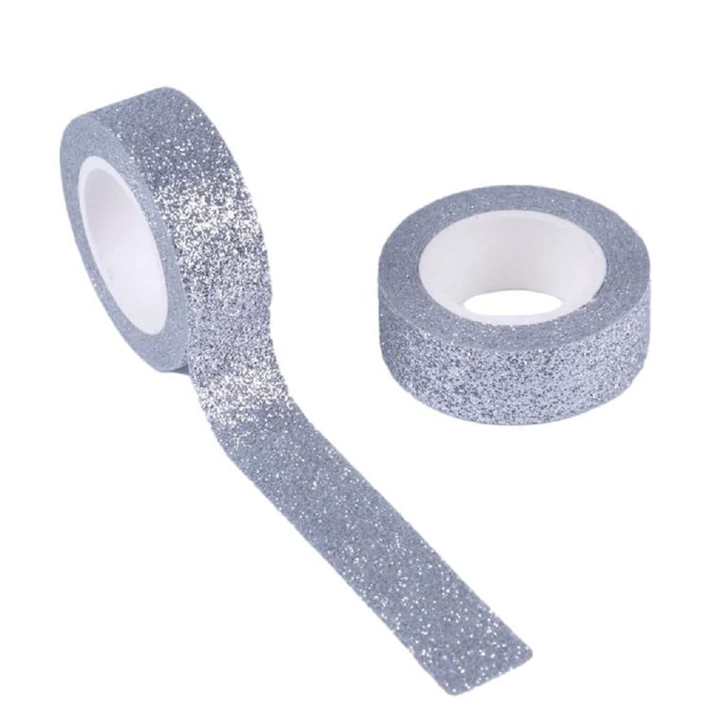 Syntego Glitter Washi Tape Self Adhesive Self Adhesive Glittering Trim (Silver, 5/8 x 196 Inch)