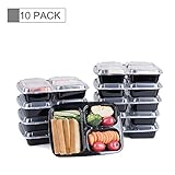Glotoch 10 Pack of 39 Ounce BPA-Free Disposable Lunch Boxes &amp; Meal Prep Containers with Lids, 3 Compartment Round Food Storage Containers, Microwaveable, Freezer &amp; Dishwasher Safe ()