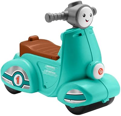 Fisher-price rir e aprender scooter de motocicleta brinquedo de passeio com sons, bebês +1 ano, espanhol + italiano + francês + inglês + alemão + versão holandesa (hmv76)