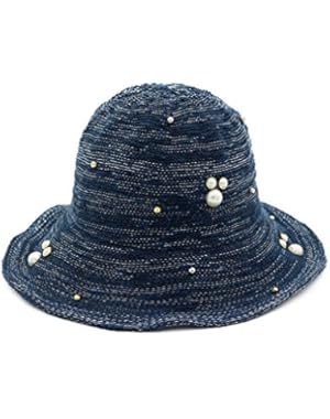 Women Knitted Bucket Hat Foldable Fisherman Hat With Pearl For Decoration