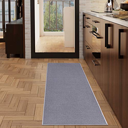 Solid Grey 2x6 Washable Runner Rug with Rubber Backing Non Slip Area