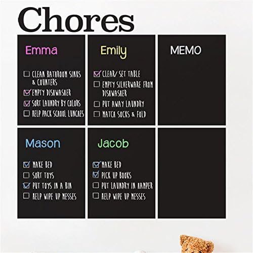 Chores Chart Chalkboard Wall Decal Wall Stickers Art Decor Vinyl Peel and Stick Mural Removable Wall Sticker Decals for Room Home