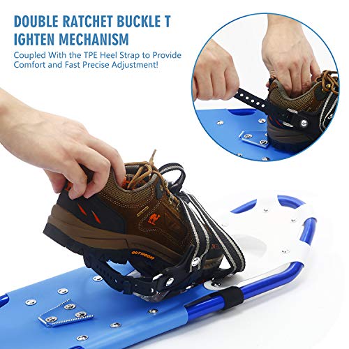 Mounchain Snowshoes 1 Pair, Adjustable Ratchet Lightweight Aluminum Alloy Anti-Shock Snowshoes Free Carrying Tote Bag (22 inch)