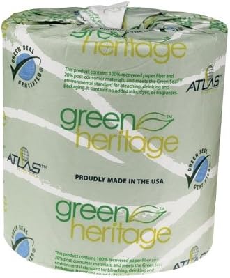 Green Heritage 250 4.5" Length x 3.8" Width, 2-Ply Bathroom Tissue (Case of 96 Rolls, 500 per Roll)