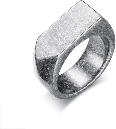 Amazon Rockyu ジュエリー ブランド 人気 メンズ指輪 ステンレス グレー 印台リング 幅広 9 シンプル ヘアラインマッド質感 超硬い ファションアクセサリー グレー 日本サイズ16号 リング 通販